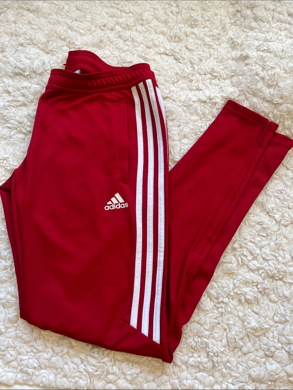adidas Red Joggers with White 3-Stripes